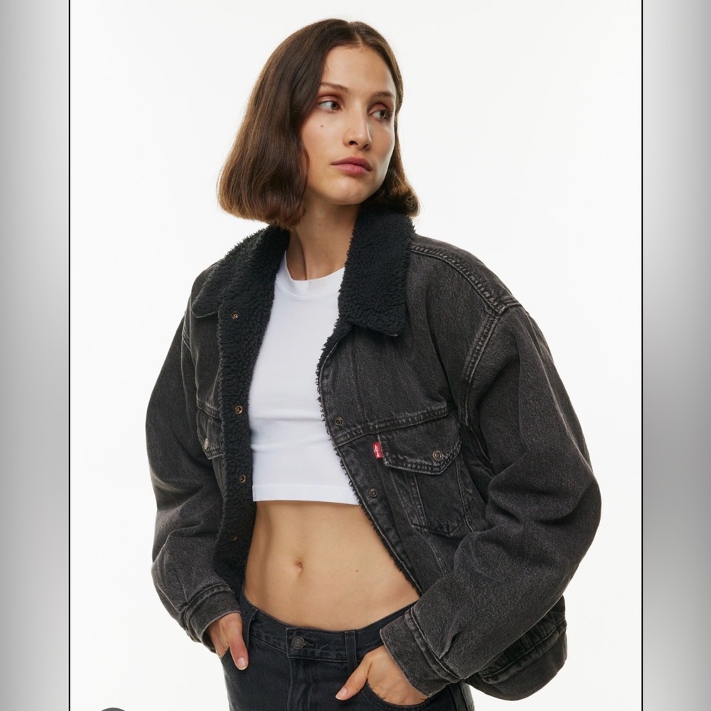 Aritzia Levis 90’s Denim Sherpa Jackect Black - Picture 3 of 5